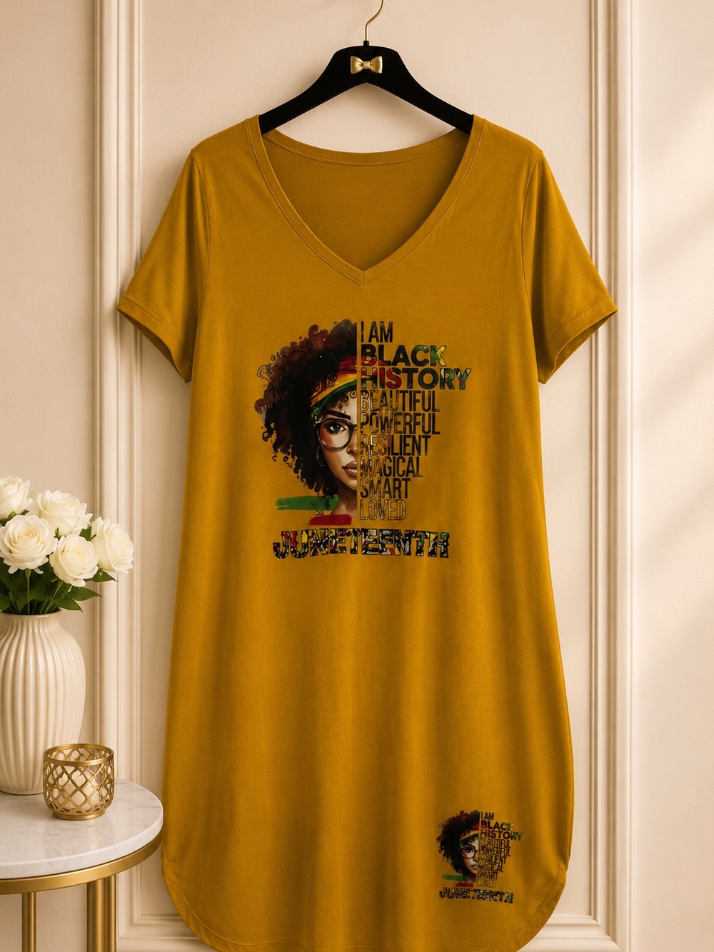 PLUS SIZE Juneteenth Graphic V-Neck Bodycon Dress